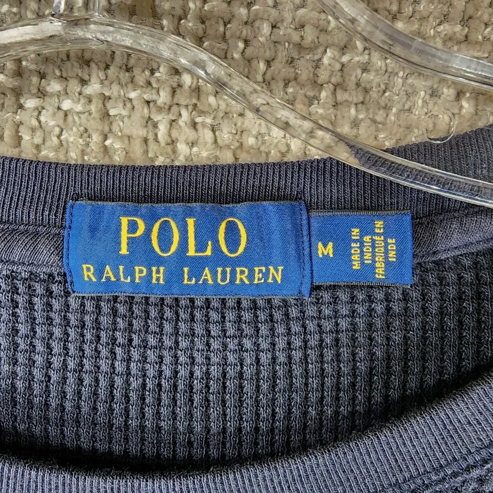 POLO Ralph Lauren Waffle Knit Long Sleeve‎ Top Shirt Mens *S-M Navy Blue Stretch